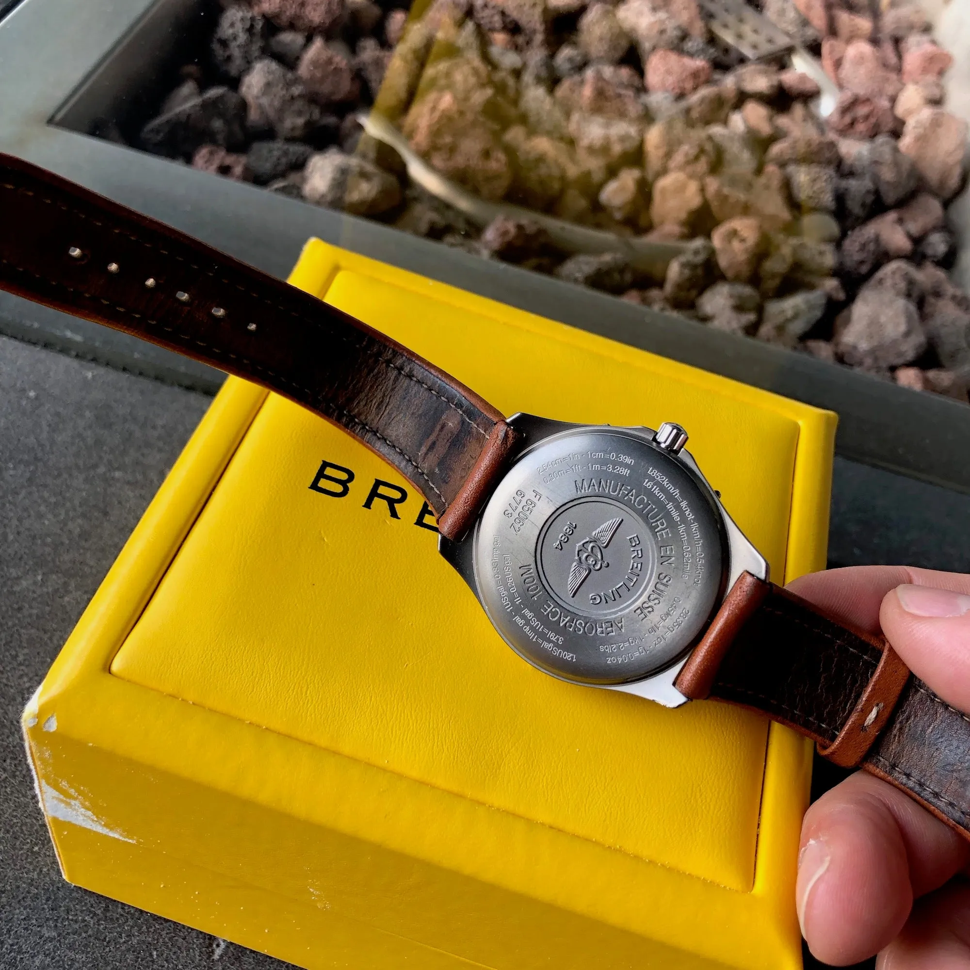 Breitling F65062 Aerospace Repetition Minutes Blue Titanium Gold Quartz Leather 40mm Wristwatch