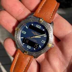 Breitling F65062 Aerospace Repetition Minutes Blue Titanium Gold Quartz Leather 40mm Wristwatch