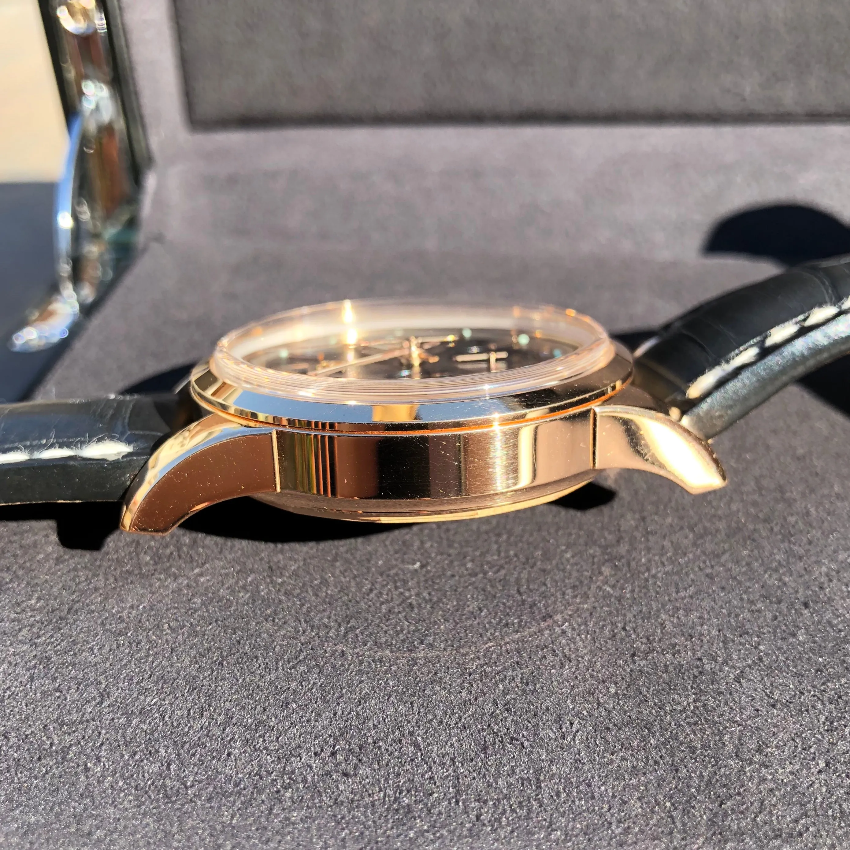 Breitling Transocean RB015212 18K Rose Gold Chronograph Black Dial Wristwatch Box Papers