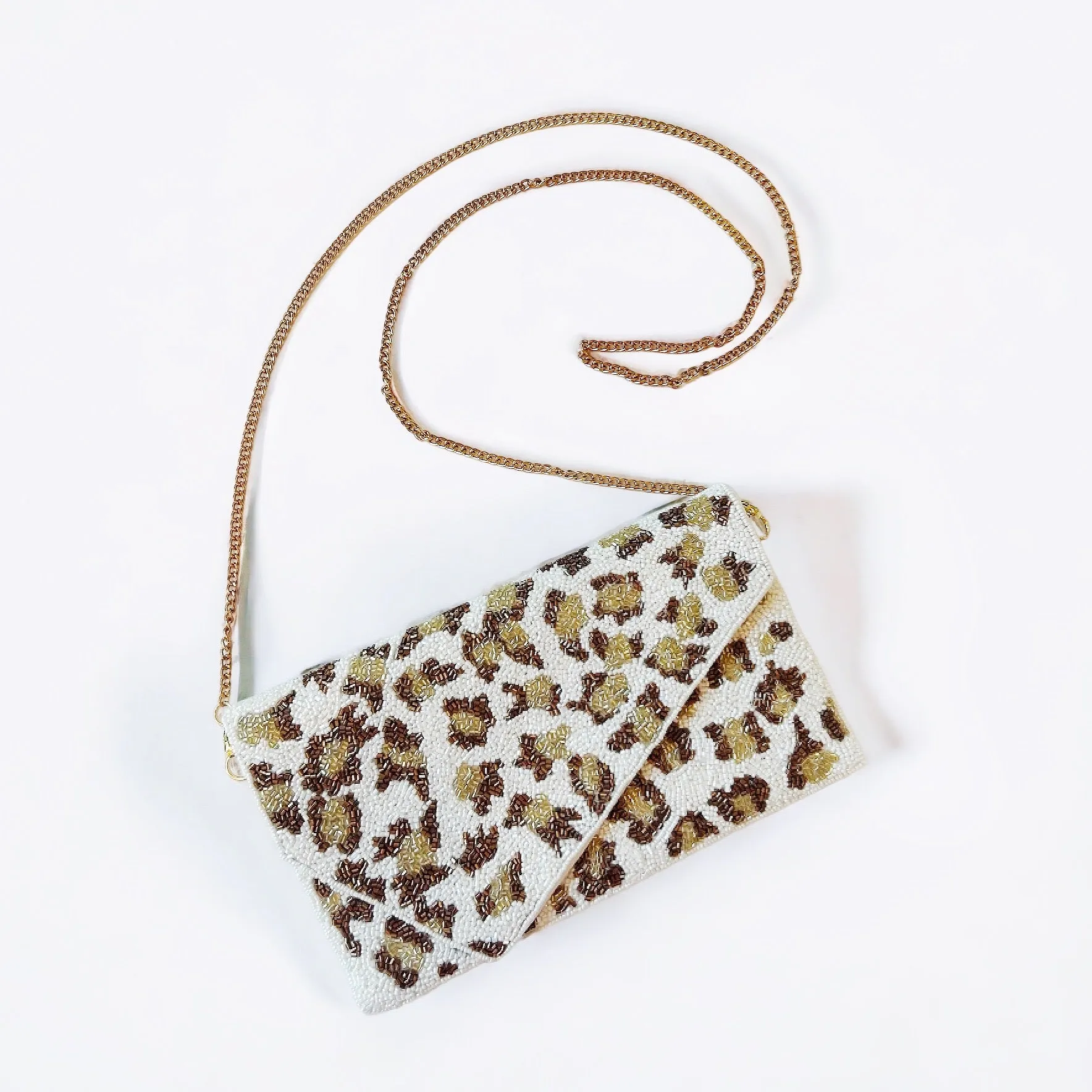 Brown Leopard Beaded Handbag