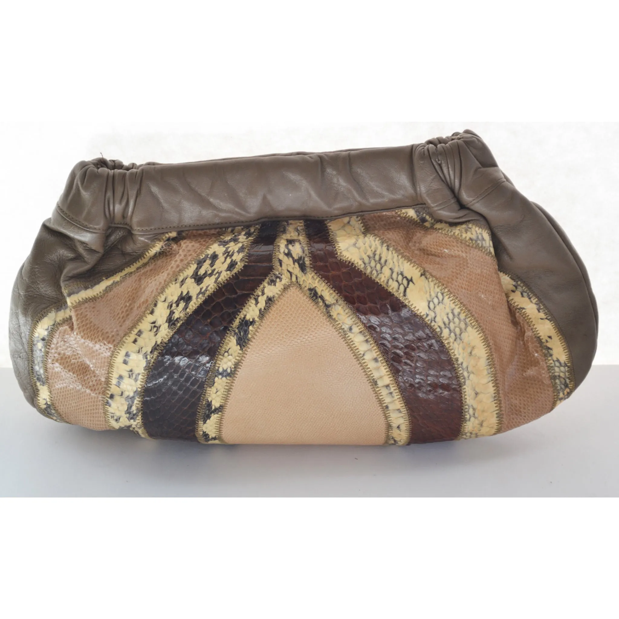 Brown Reptile & Patch Leather Purse By Margolin