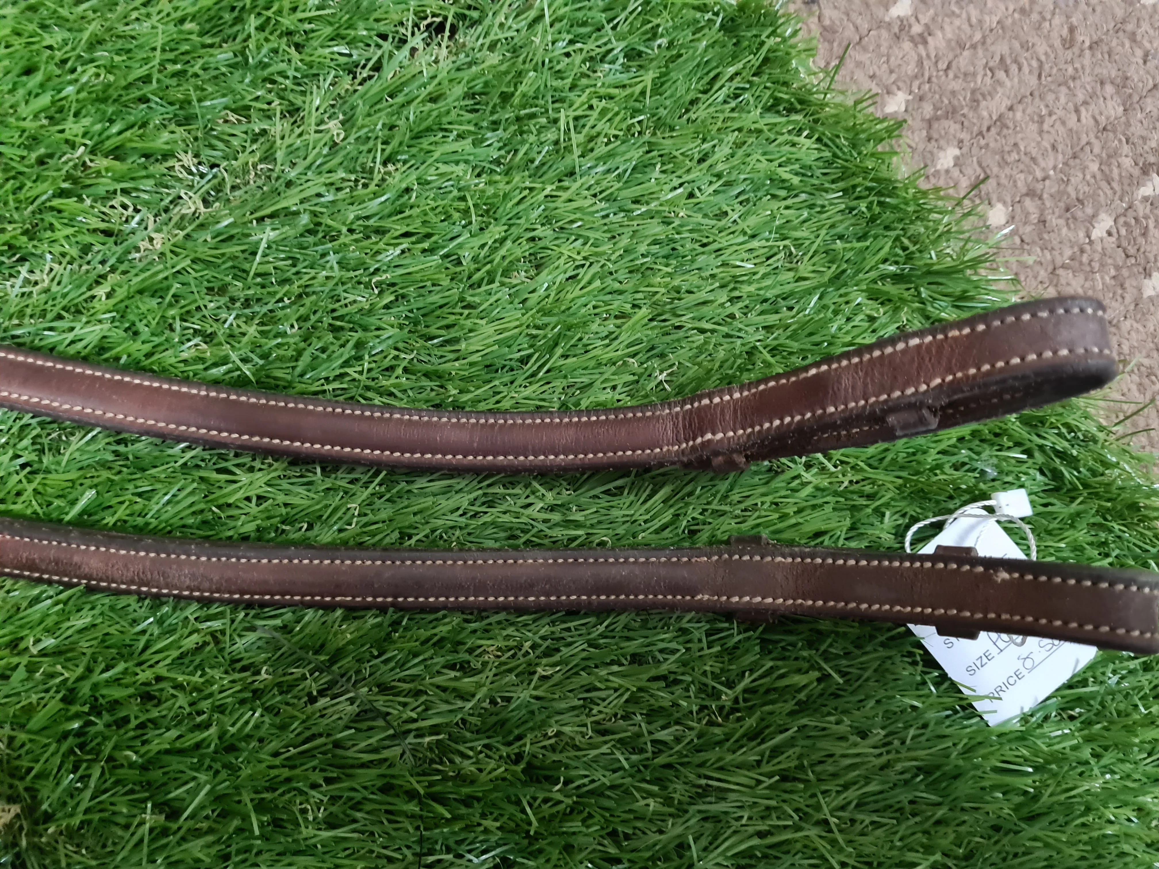 Brown rubber grip reins, leather ends, size pony FREE POSTAGE 🟢