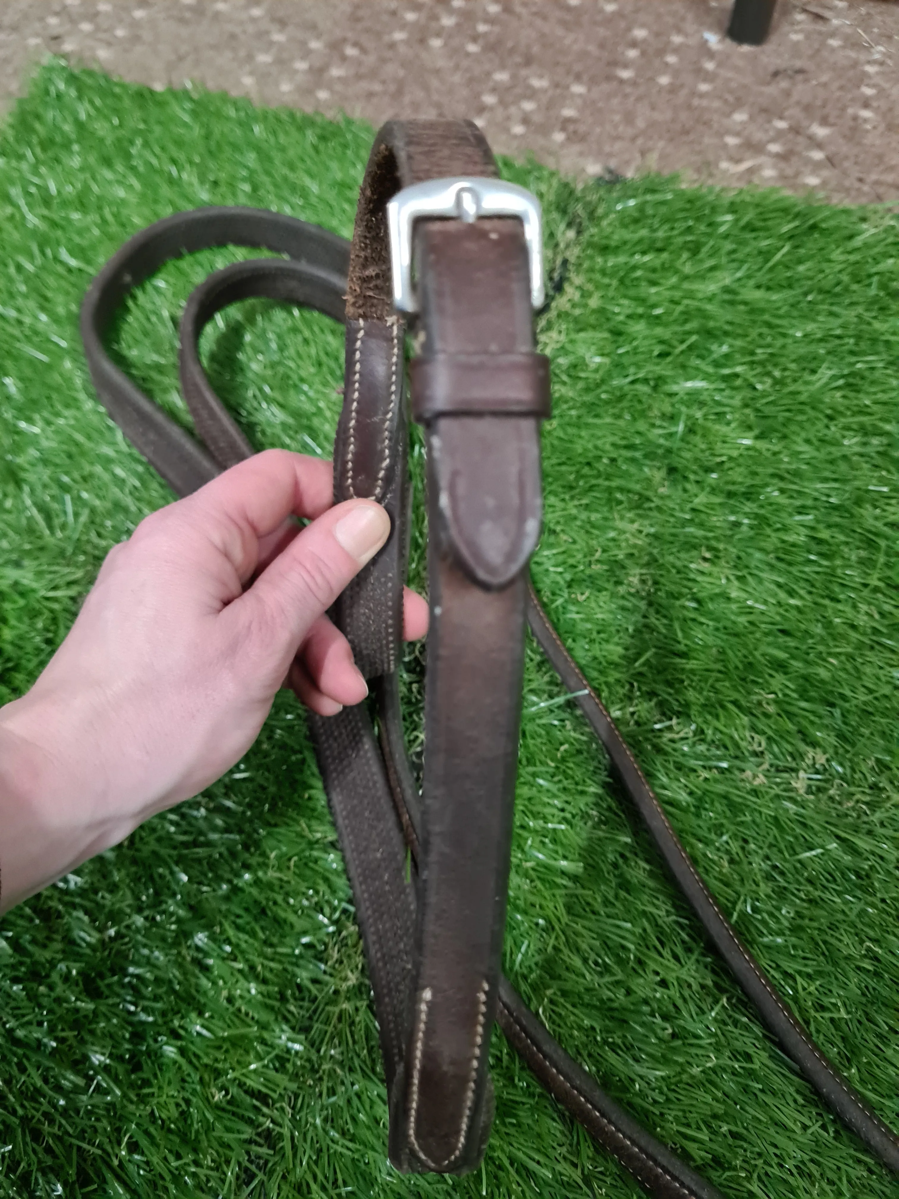 Brown rubber grip reins, leather ends, size pony FREE POSTAGE 🟢