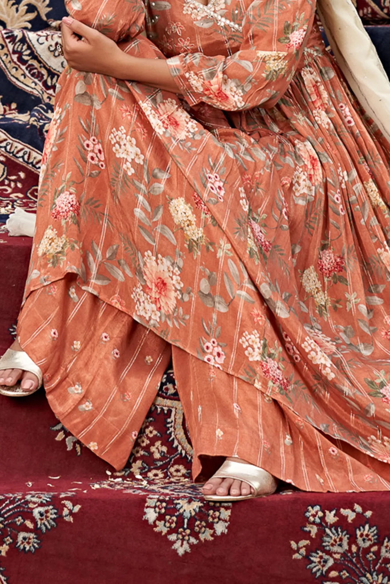 Brown Suit set with off white dupatta