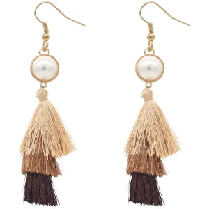Brown Two Tone Layered Tassel Fringe Earrings