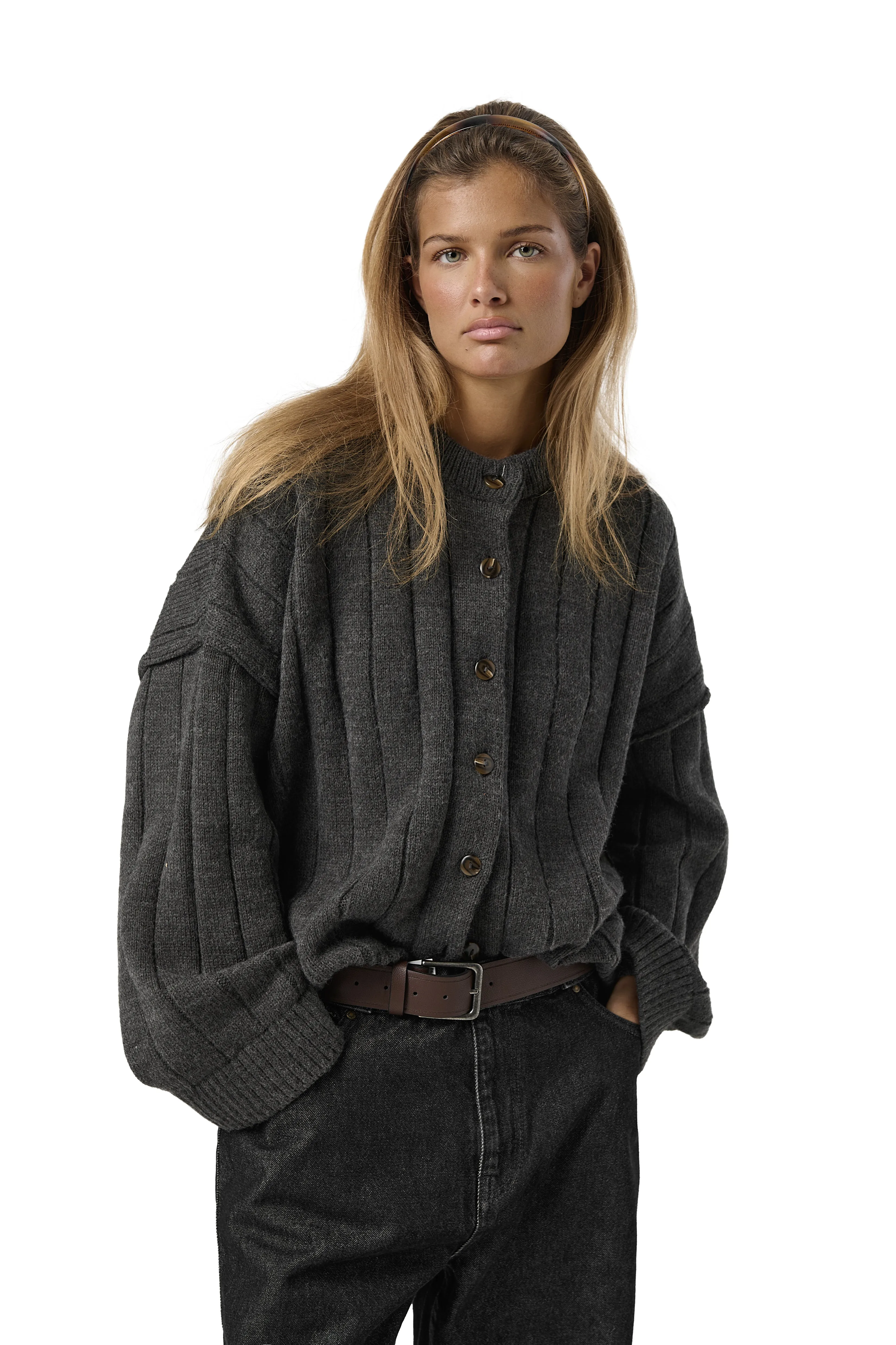Bryant Button Cardigan in Charcoal