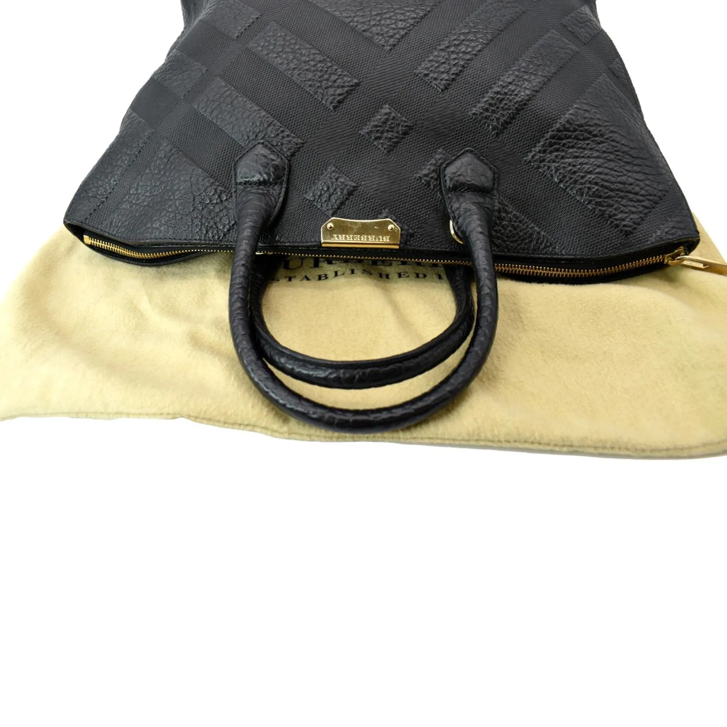 BURBERRY Dewsbury Medium Grain Check Embossed Tote Bag Black