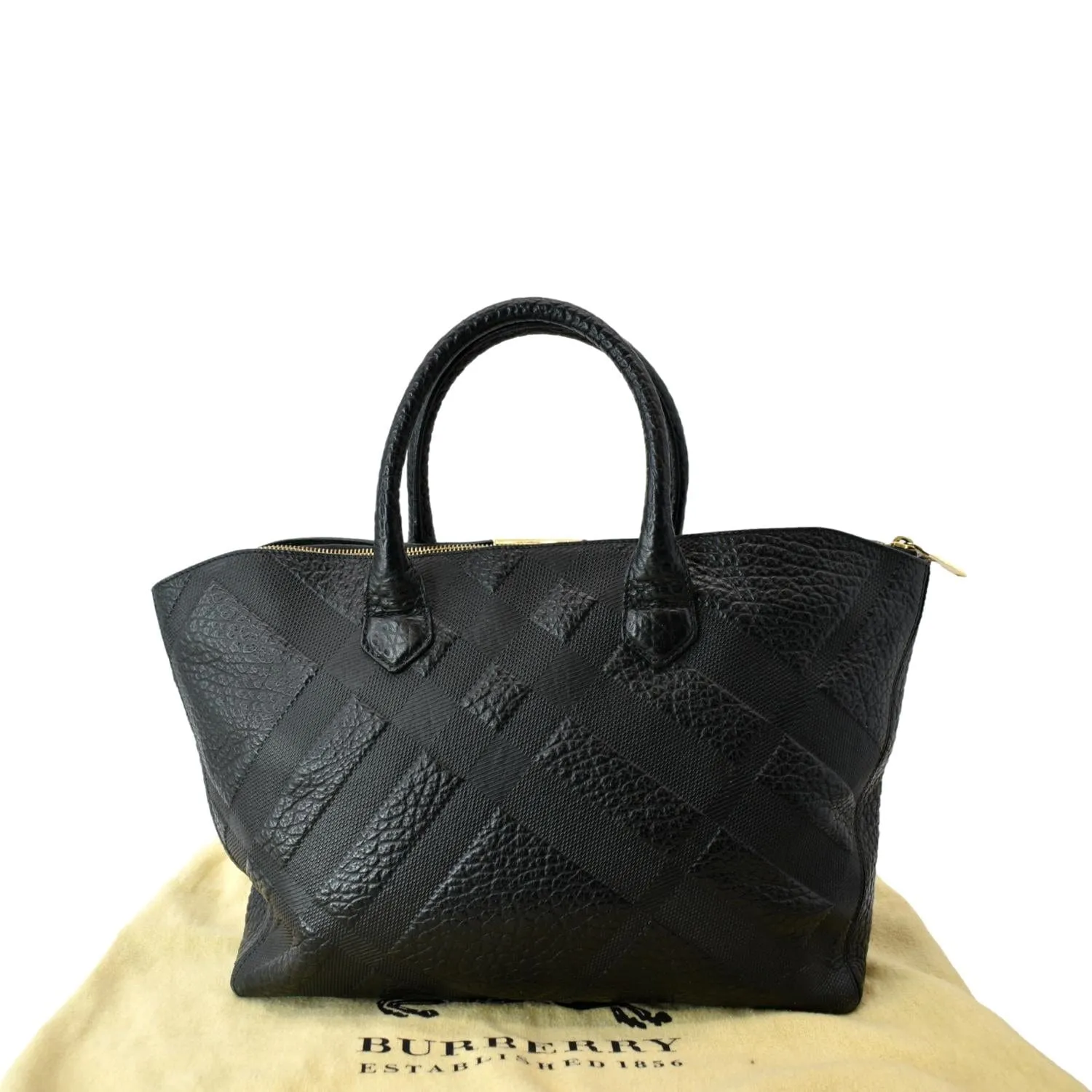 BURBERRY Dewsbury Medium Grain Check Embossed Tote Bag Black