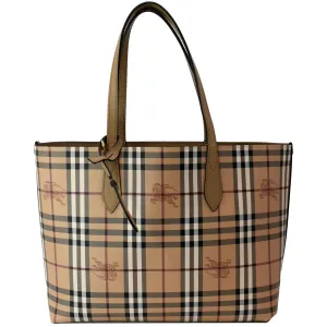 BURBERRY Reversible Haymarket Coated Canvas Tote Bag Tan