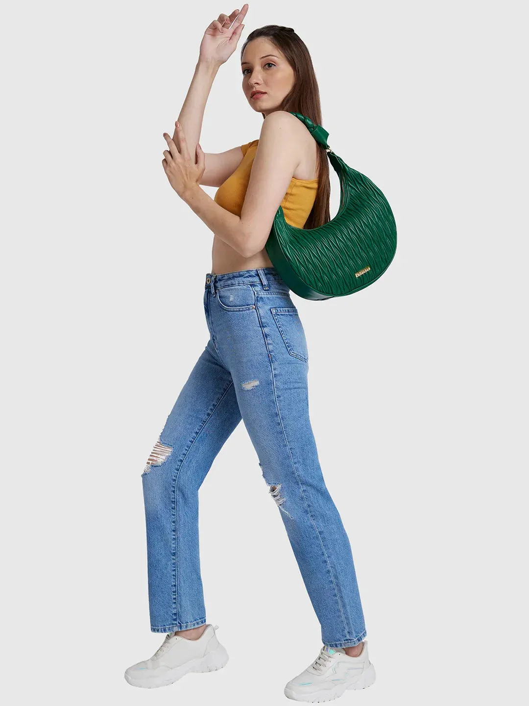 Caprese Mareeya Medium Olive Hobo Bag