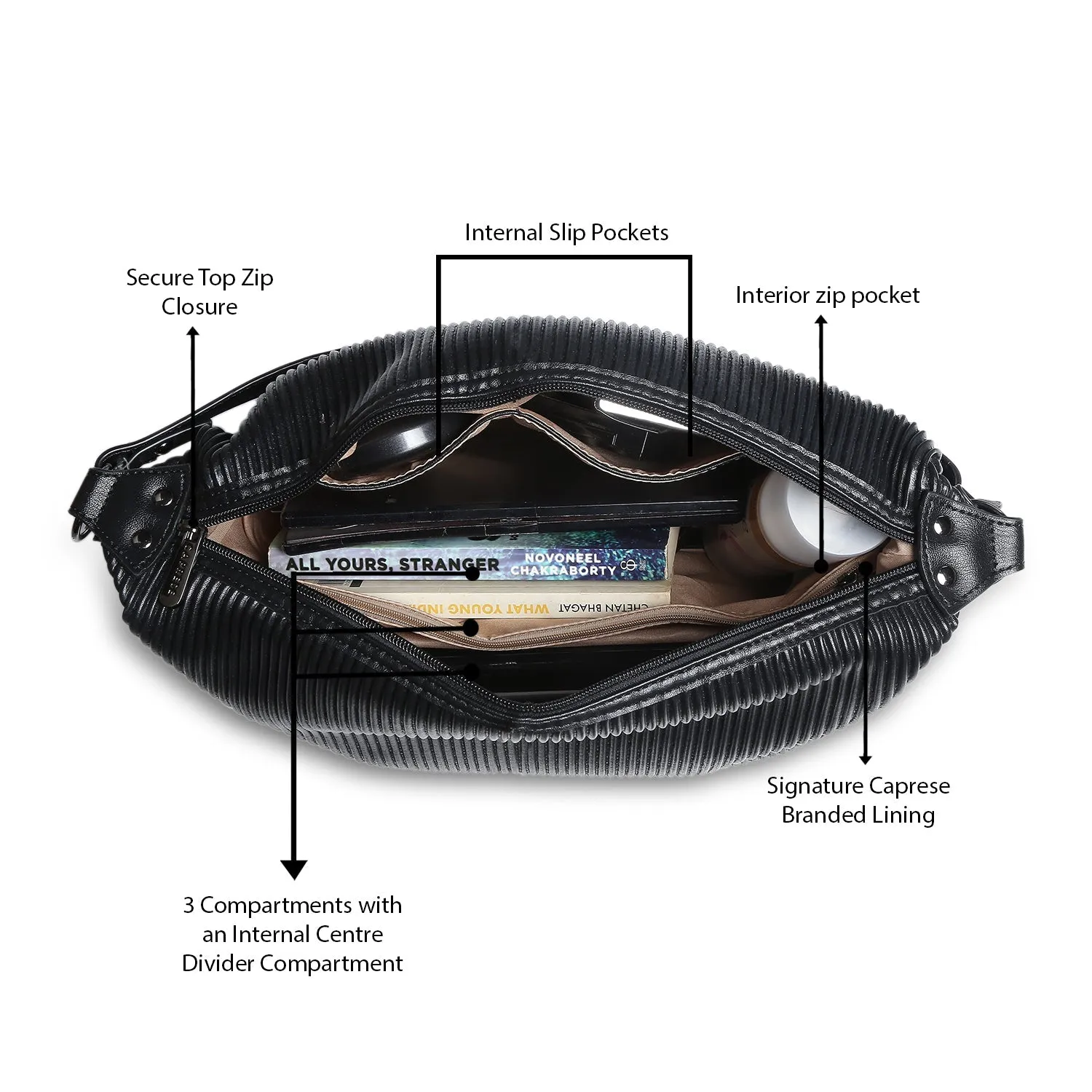 Caprese Symona Large Black Hobo Bag
