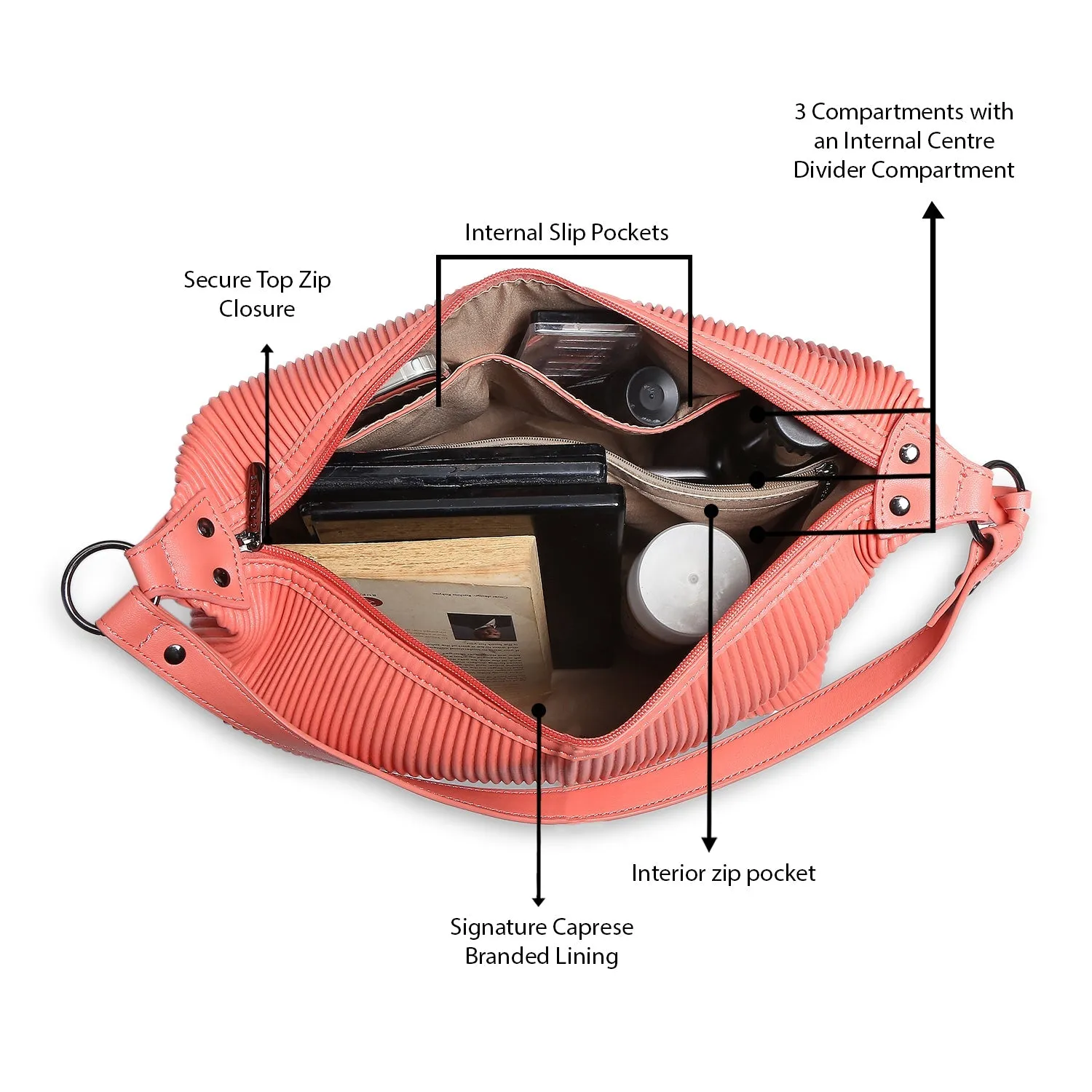 Caprese Symona Large Coral Hobo Bag