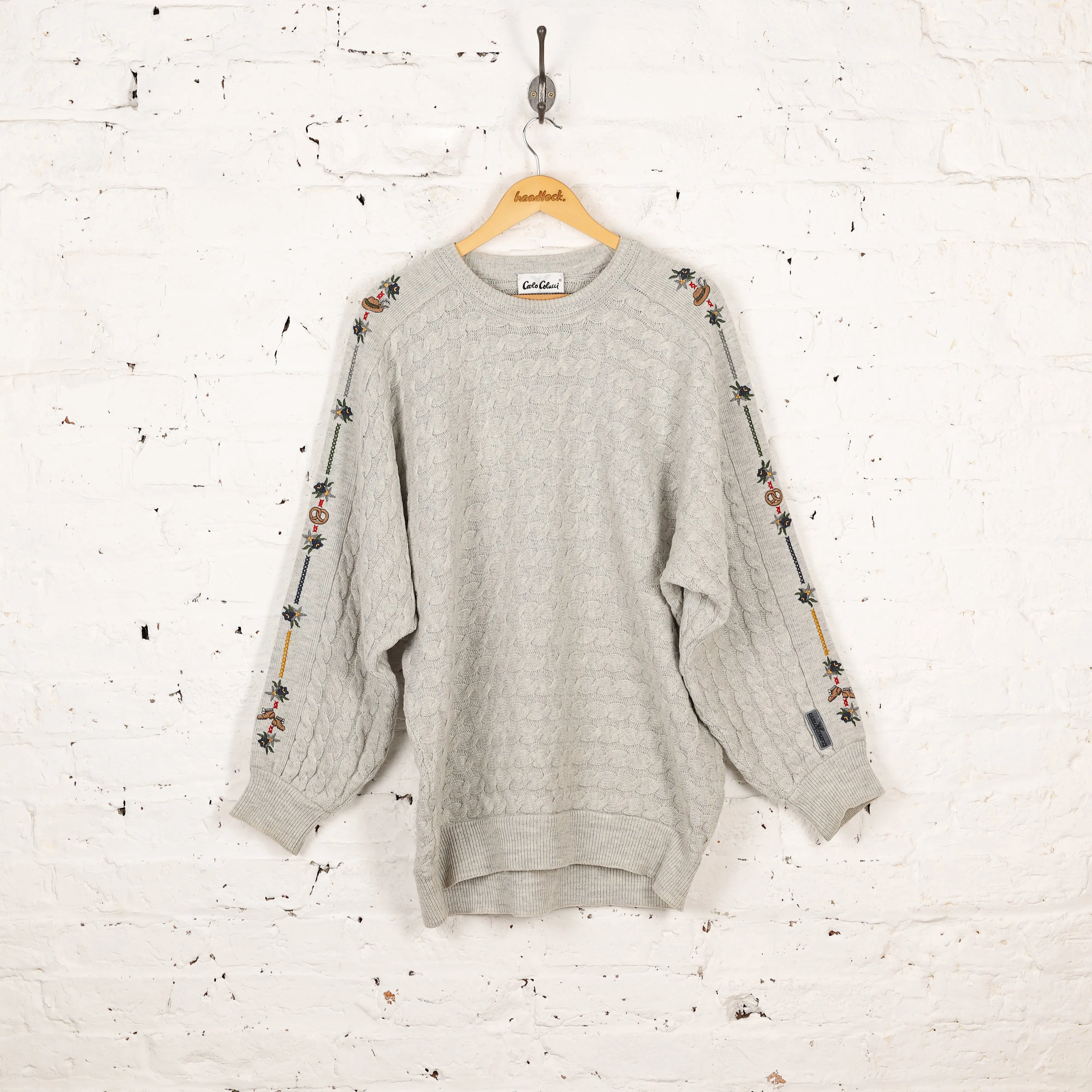 Carlo Colucci Texture Cable Knit Jumper - Beige - XL
