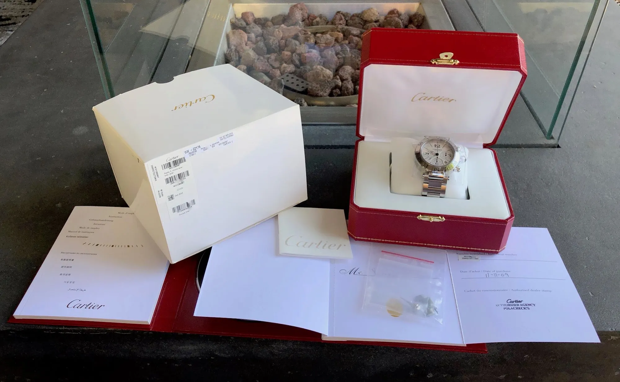Cartier Pasha Seatimer Chronograph W31089M7 Steel Automatic 42mm Wristwatch Box & Papers