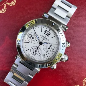 Cartier Pasha Seatimer Chronograph W31089M7 Steel Automatic 42mm Wristwatch Box & Papers