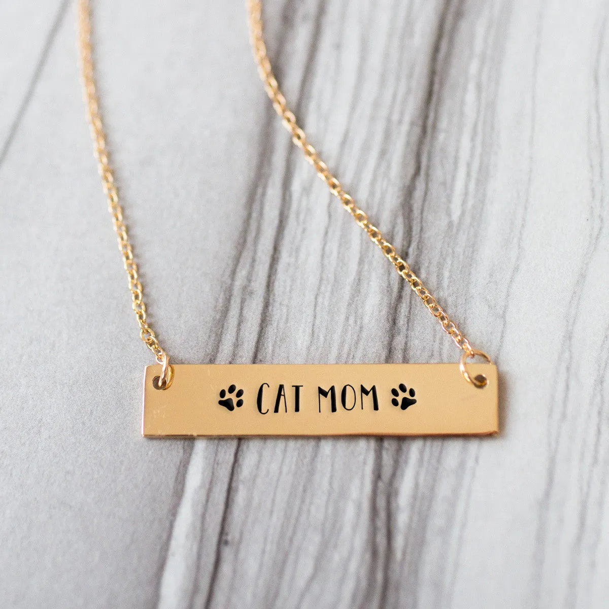 Cat Mom Gold / Silver Bar Necklace