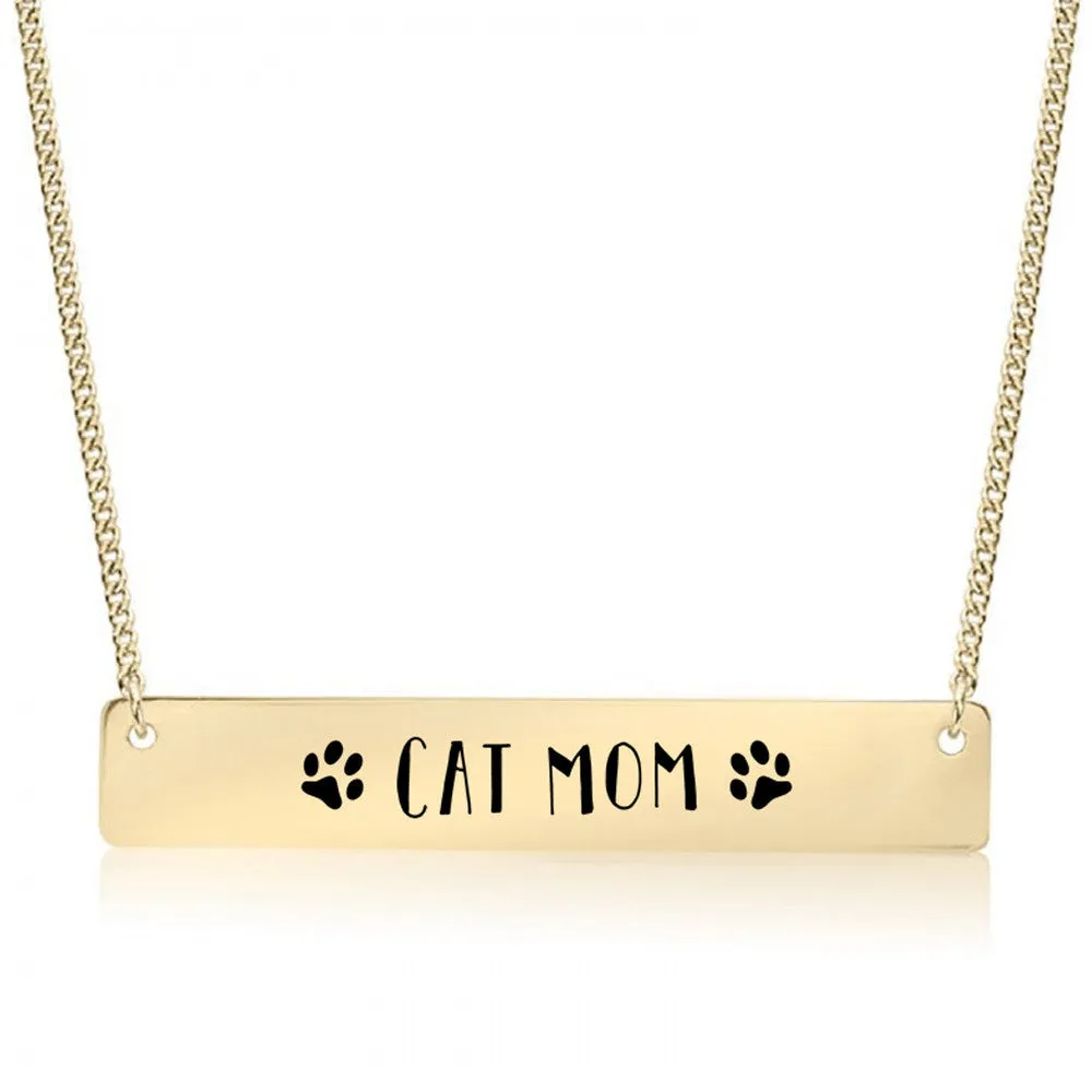 Cat Mom Gold / Silver Bar Necklace
