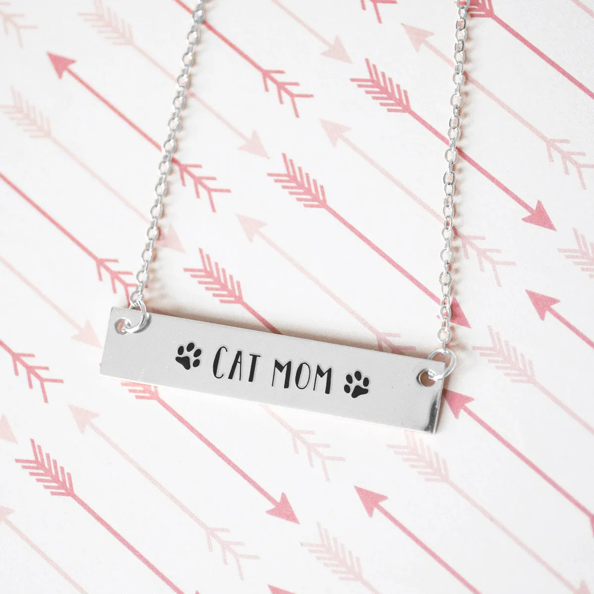 Cat Mom Gold / Silver Bar Necklace