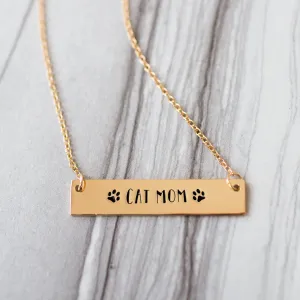 Cat Mom Gold / Silver Bar Necklace