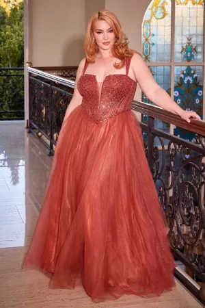 CD CD0217C - Plus Size Strapless Layered Tulle A-Line Prom Gown with Sequin Embellished Bodice & Lace Up Back