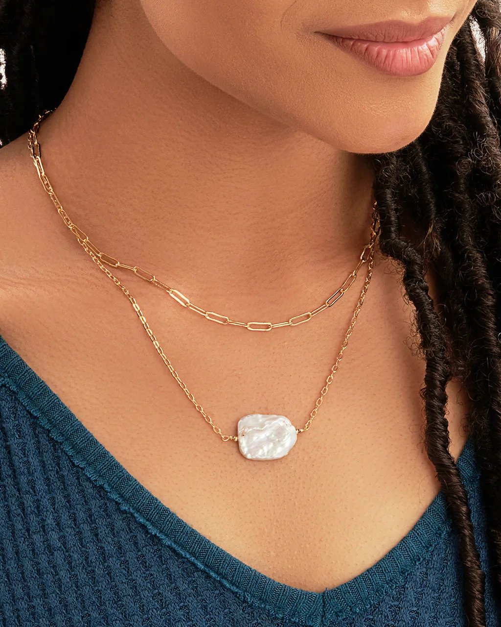 Chain Link and Pearl Layered Necklace
