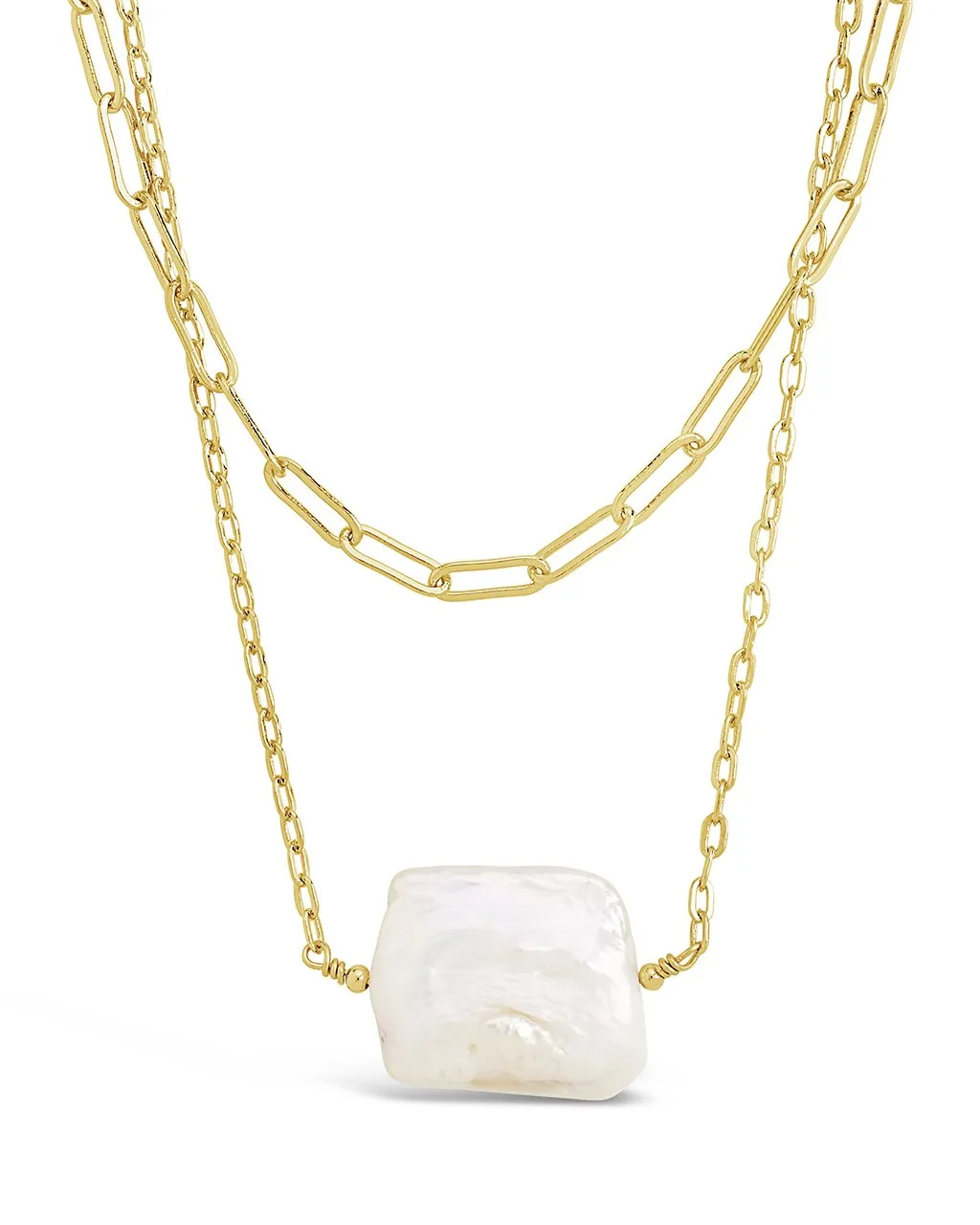 Chain Link and Pearl Layered Necklace