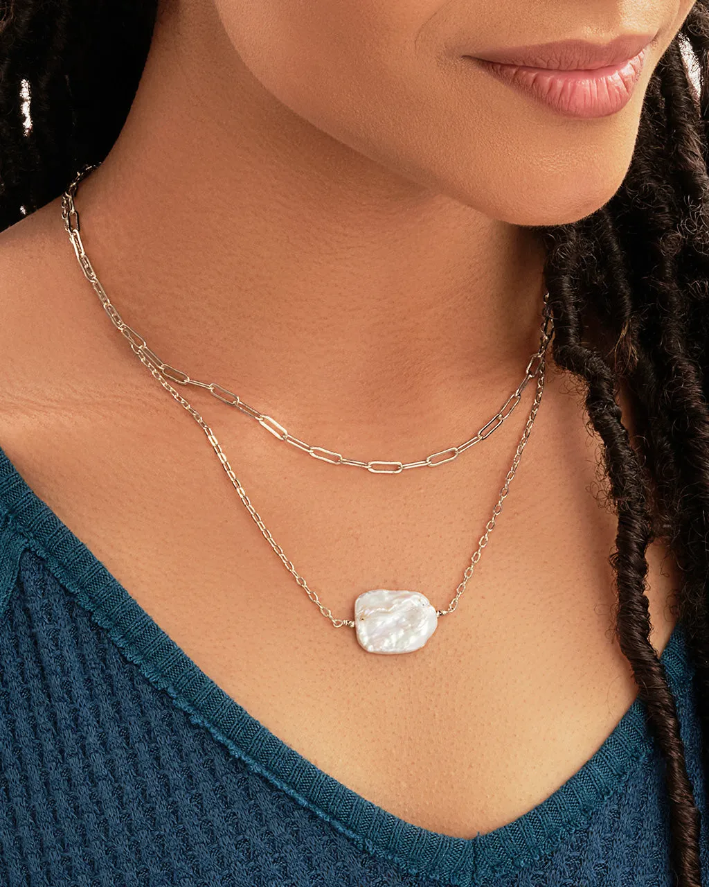 Chain Link and Pearl Layered Necklace