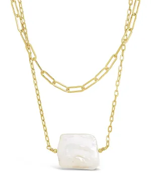 Chain Link and Pearl Layered Necklace