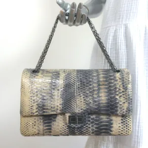 Chanel 2.55 Reissue 226 Double Flap Shoulder Bag Beige/Gray Snakeskin