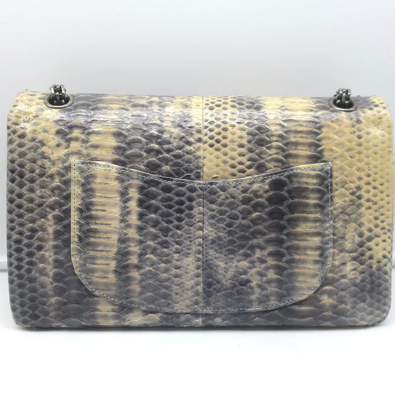 Chanel 2.55 Reissue 226 Double Flap Shoulder Bag Beige/Gray Snakeskin