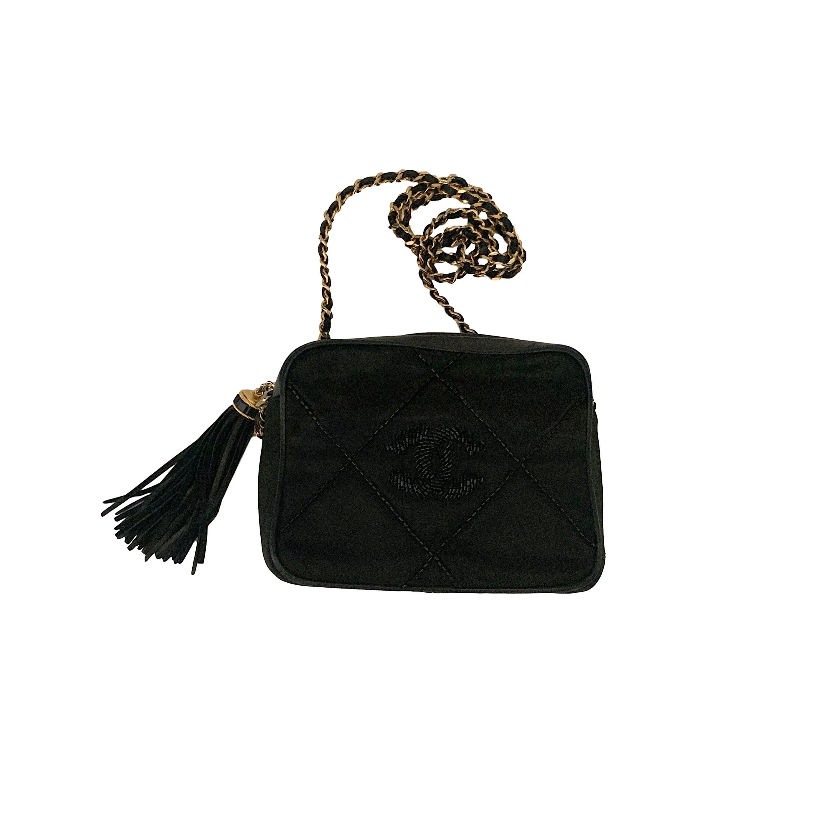 Chanel Black Satin Beaded Camera Bag