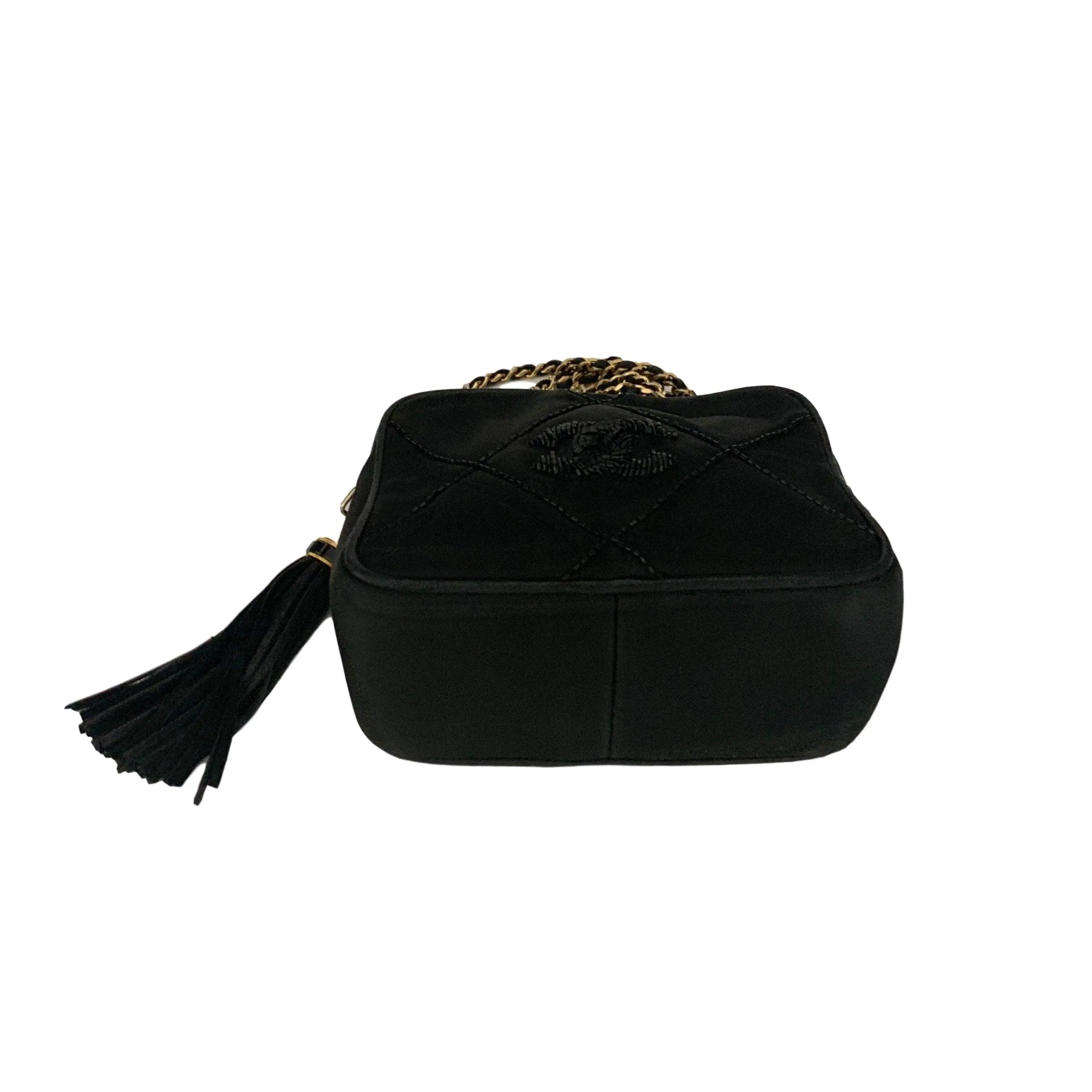 Chanel Black Satin Beaded Camera Bag