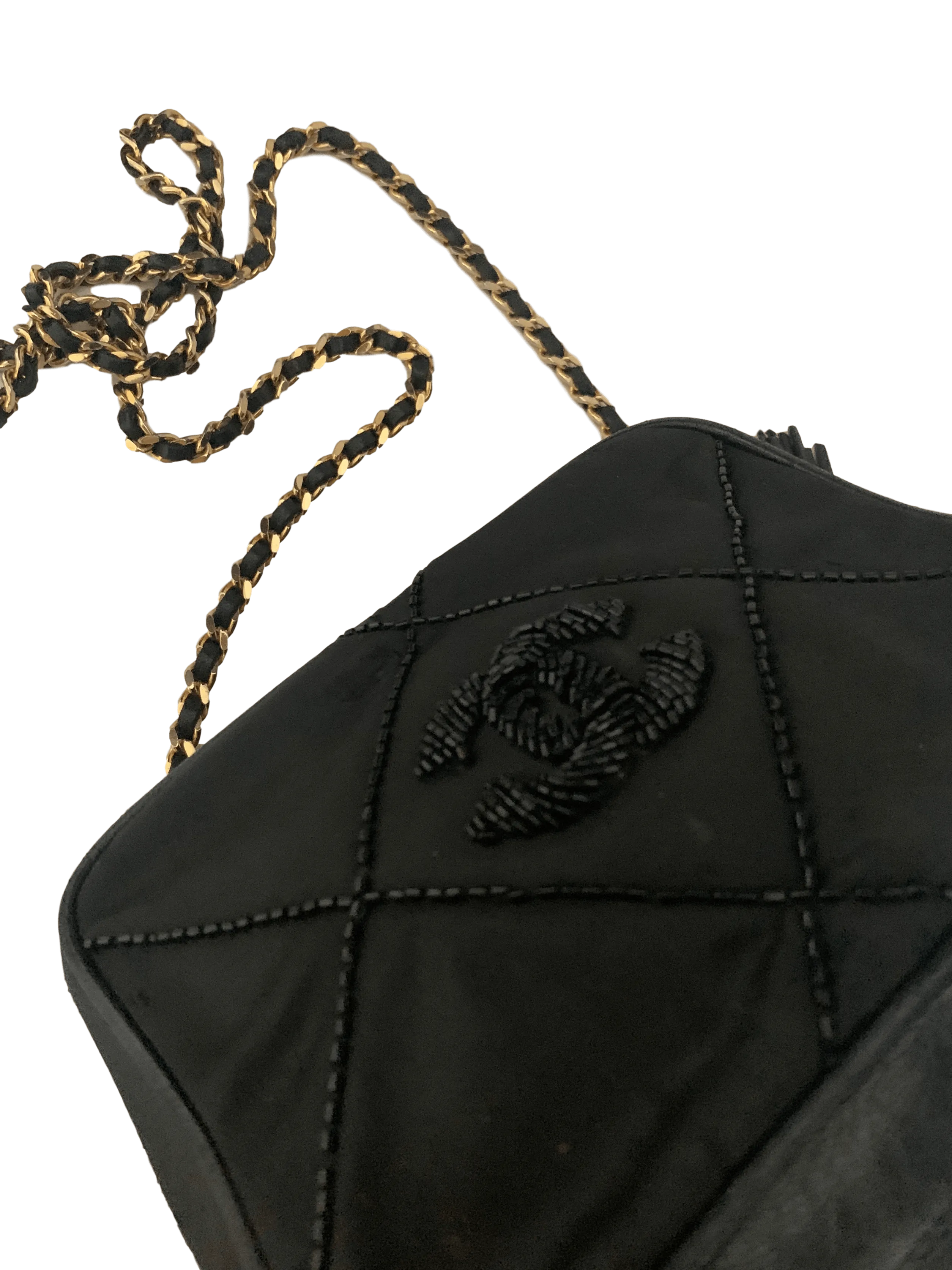 Chanel Black Satin Beaded Camera Bag
