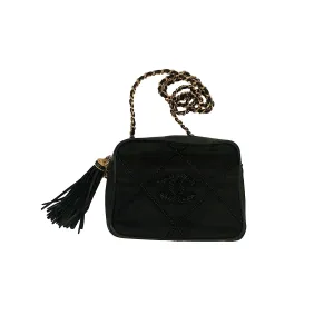 Chanel Black Satin Beaded Camera Bag
