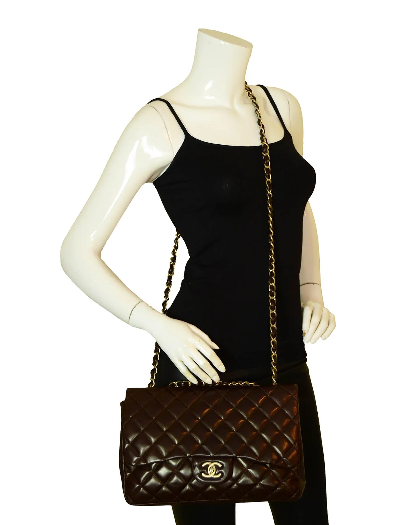 Chanel Brown Lambskin Quilted Single Flap Jumbo Classic Bag