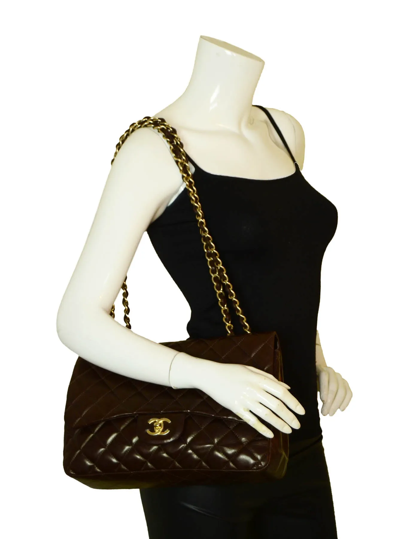 Chanel Brown Lambskin Quilted Single Flap Jumbo Classic Bag