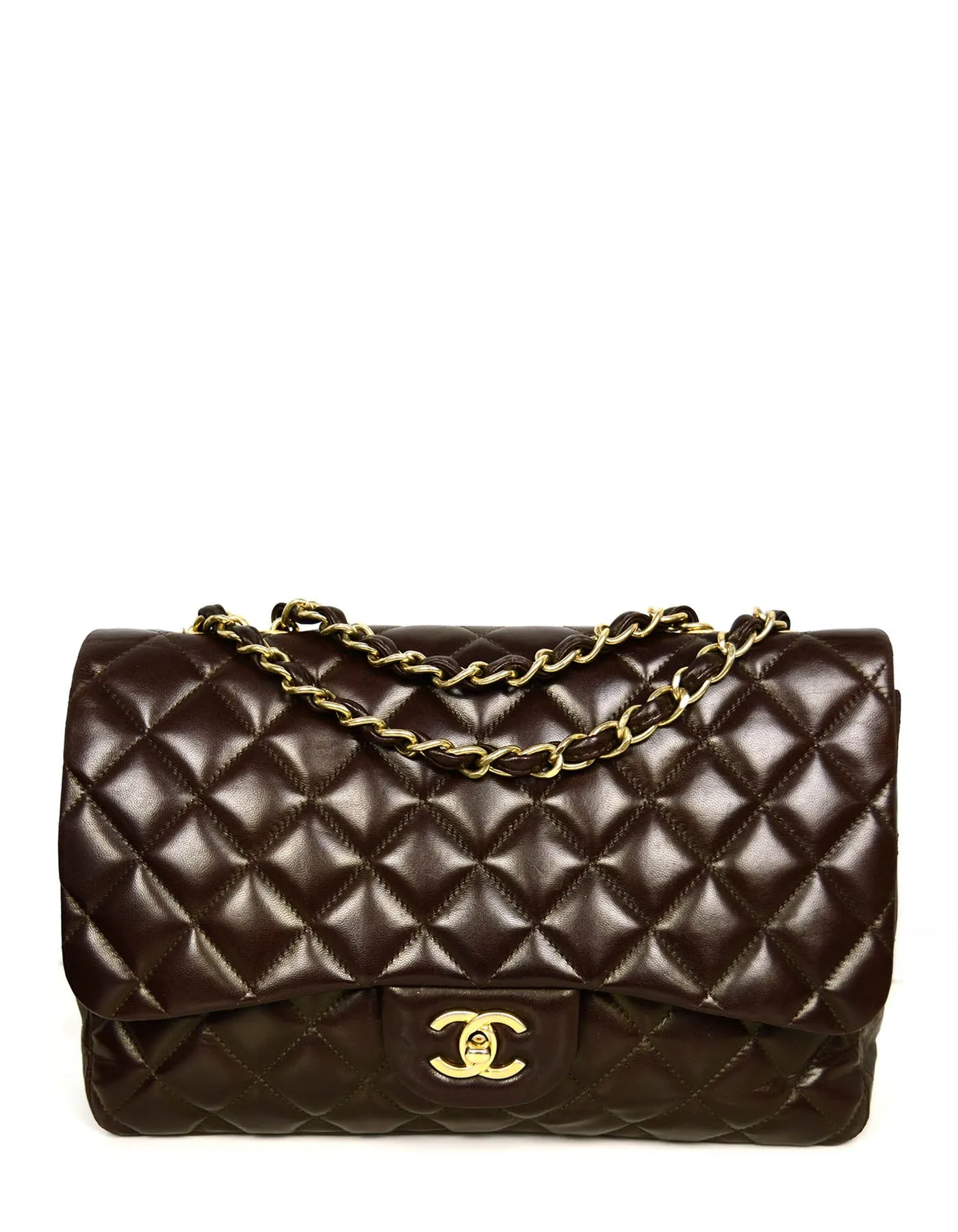 Chanel Brown Lambskin Quilted Single Flap Jumbo Classic Bag