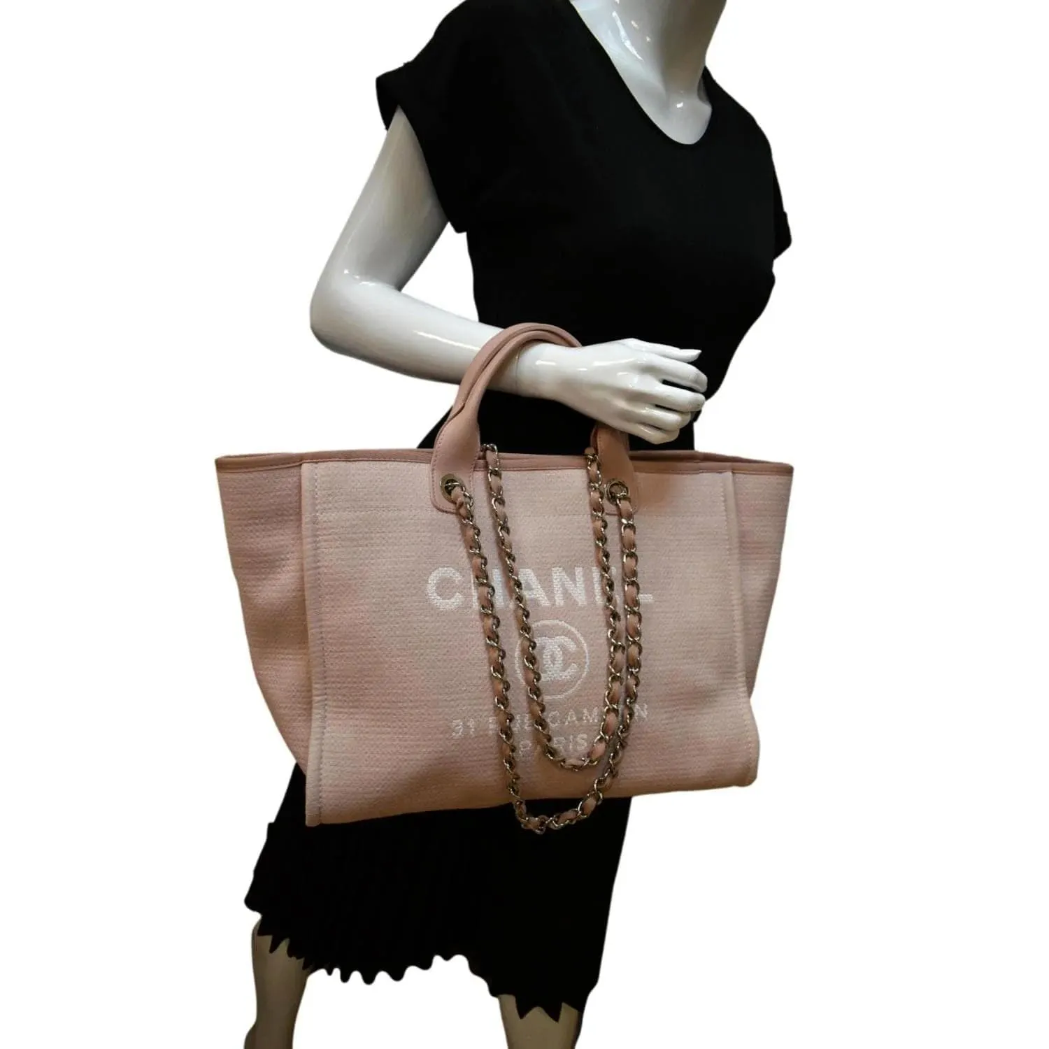 CHANEL Deauville Large Canvas Tote Bag Light Pink