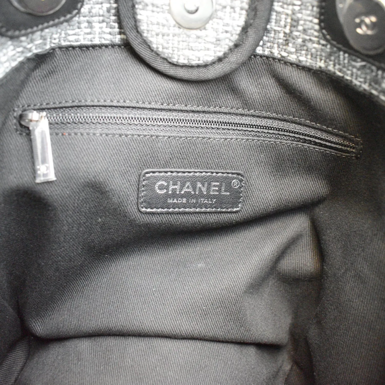 CHANEL Deauville Small Lurex Boucle Canvas Tote Bag Grey