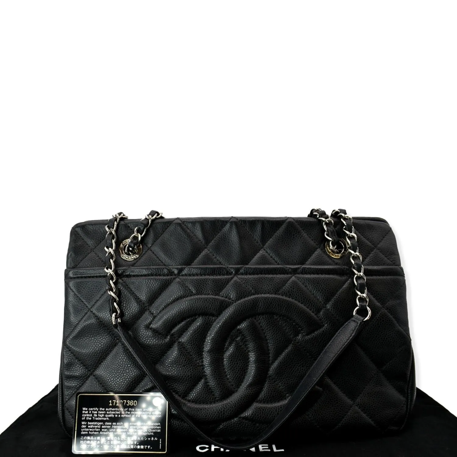 CHANEL Timeless CC Soft Quilted Caviar Leather Shopping Tote Bag Black
