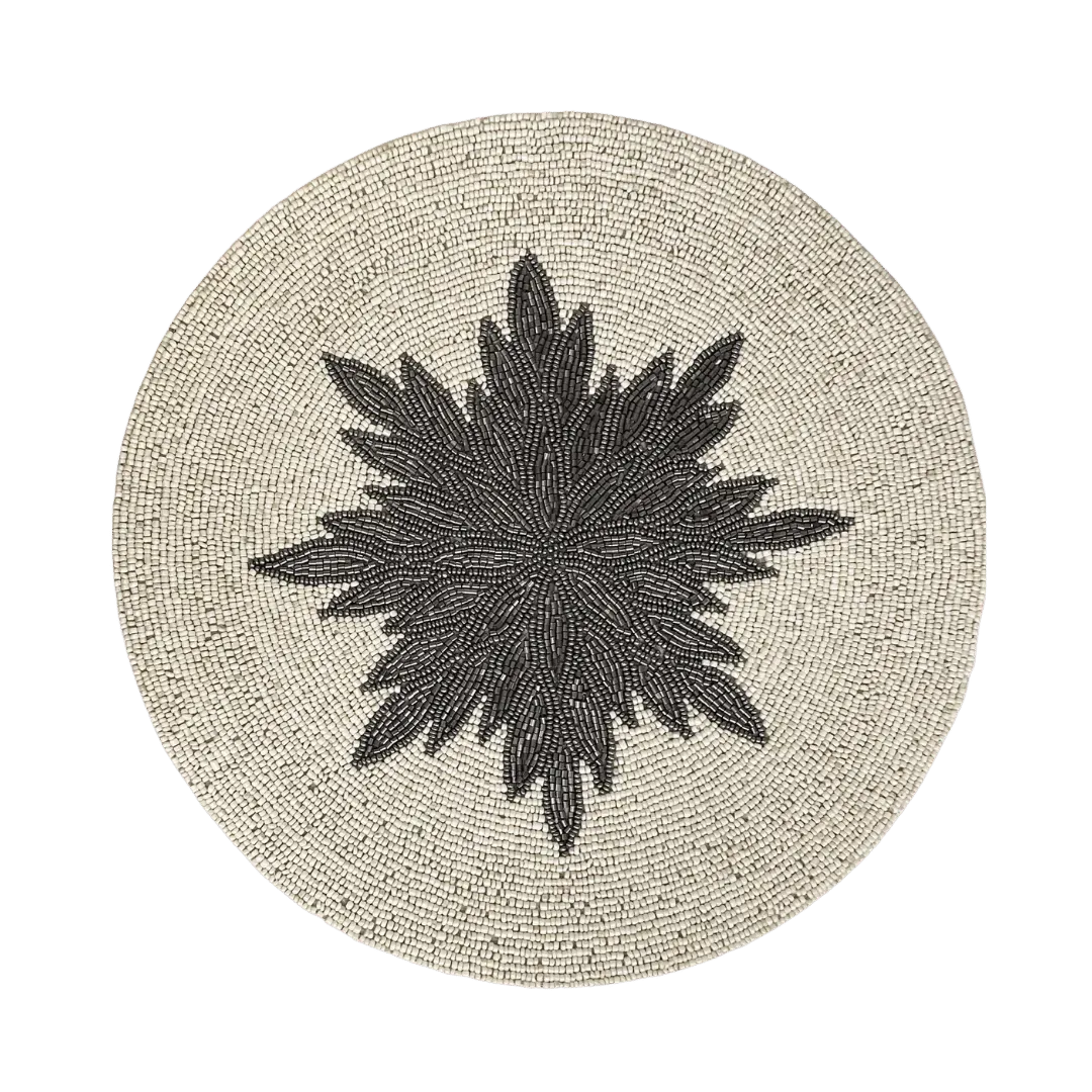 Charleen Round Beaded Placemat - White/Steel Gray