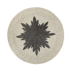 Charleen Round Beaded Placemat - White/Steel Gray