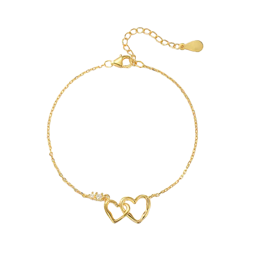 Children's and Teens' Bracelets:  14k Gold over Sterling Silver Linked Hearts with CZ Bracelets with Gift Box