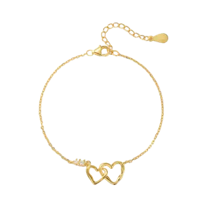 Children's and Teens' Bracelets:  14k Gold over Sterling Silver Linked Hearts with CZ Bracelets with Gift Box