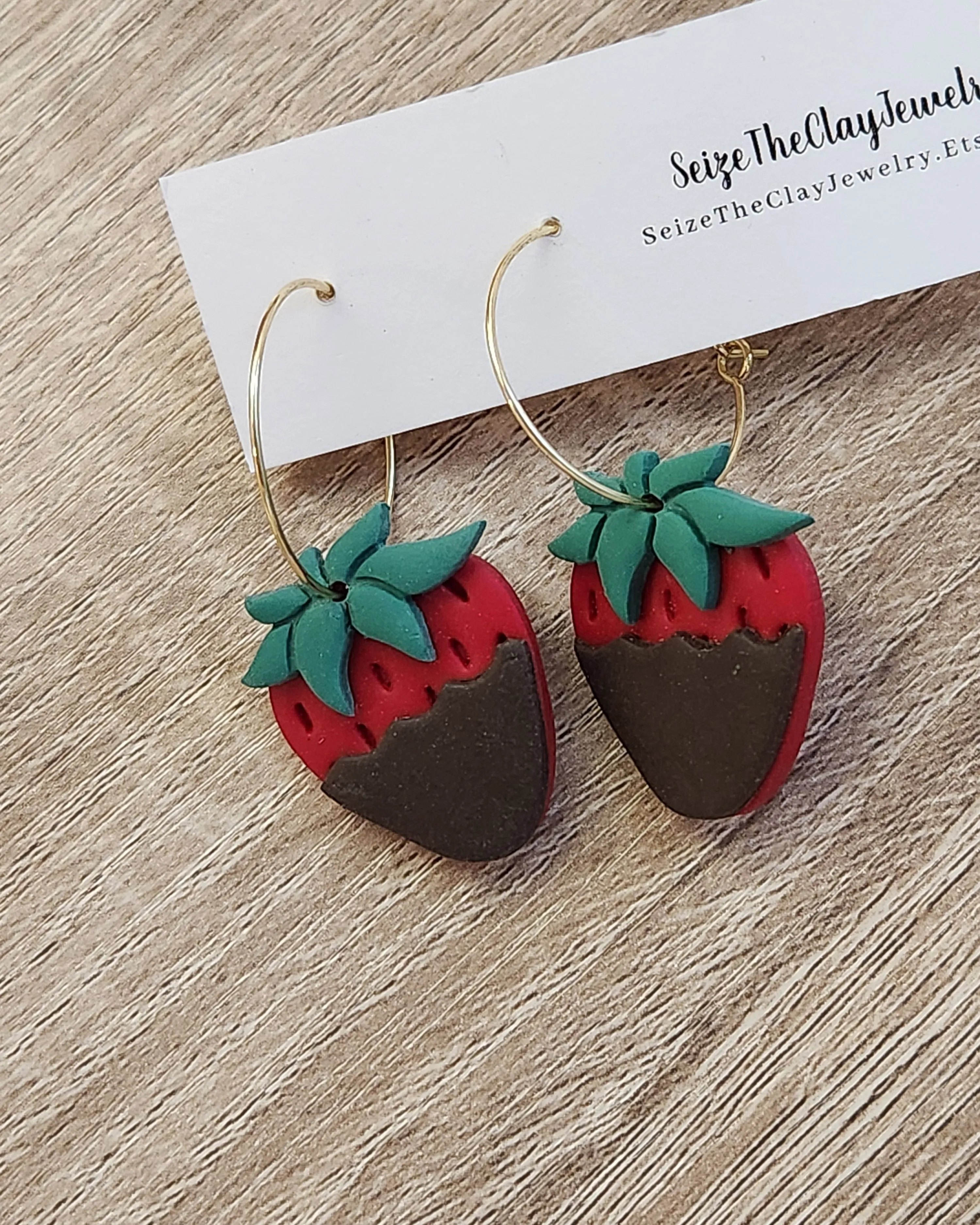 Chocolate Covered Strawberry Clay Earrings