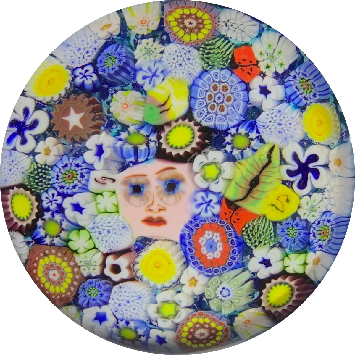 Chris Sherwin 2019 Closepack Complex Millefiori on Blue With Face Murrine