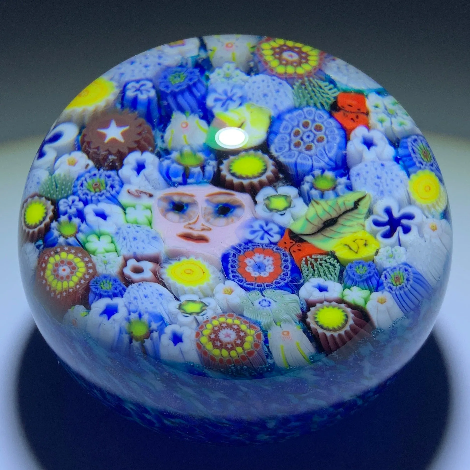 Chris Sherwin 2019 Closepack Complex Millefiori on Blue With Face Murrine