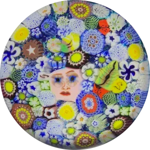 Chris Sherwin 2019 Closepack Complex Millefiori on Blue With Face Murrine