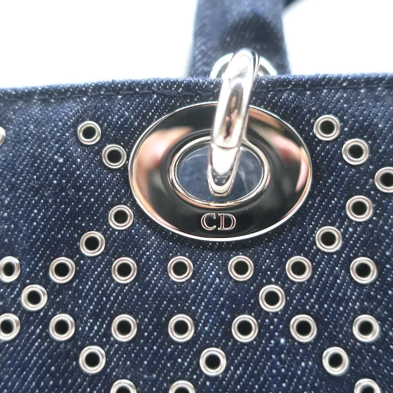 Christian Dior Lady D-Joy Eyelet-Embellished Dark Denim Small Crossbody Bag NEW