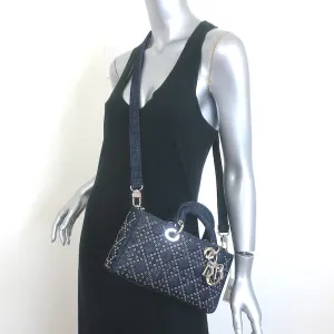 Christian Dior Lady D-Joy Eyelet-Embellished Dark Denim Small Crossbody Bag NEW